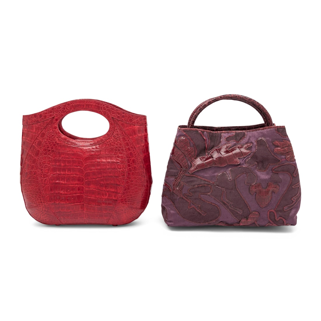 Nancy Gonzalez, Two Handbags: Nancy Gonzalez, Two Handbags THE FIRST Handbag in glossy crimson crocodile skin. Magnetic snap tab closure and integrated handle. Label: Nancy Gonzalez Date: 2000's-2010's Country of Origin: Colombia