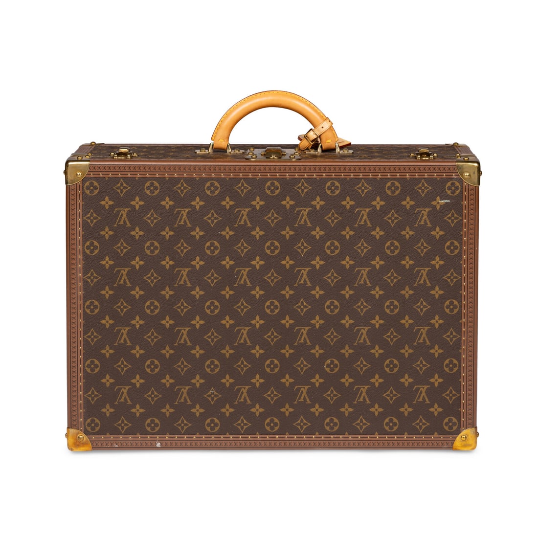 Louis Vuitton, Bisten 55 Hardsided Suitcase: Louis Vuitton, Bisten 55 Hardsided Suitcase Bisten 55 hard sided suitcase in monogram-print coated canvas with LV-print riveted leather trim and gold-tone hardware. Three front latch closures and