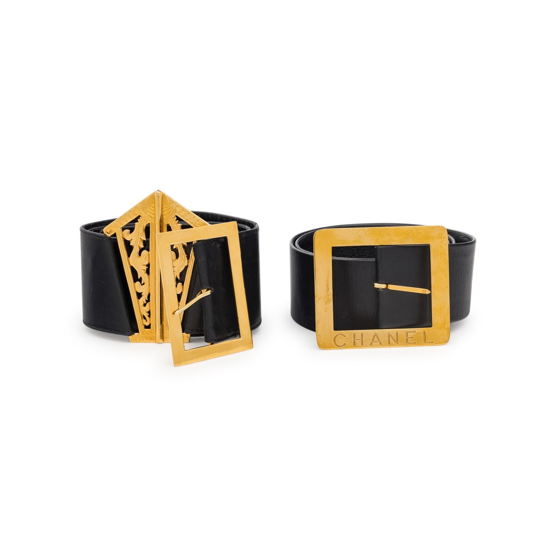 Chanel, Two Black Leather Belts - 2