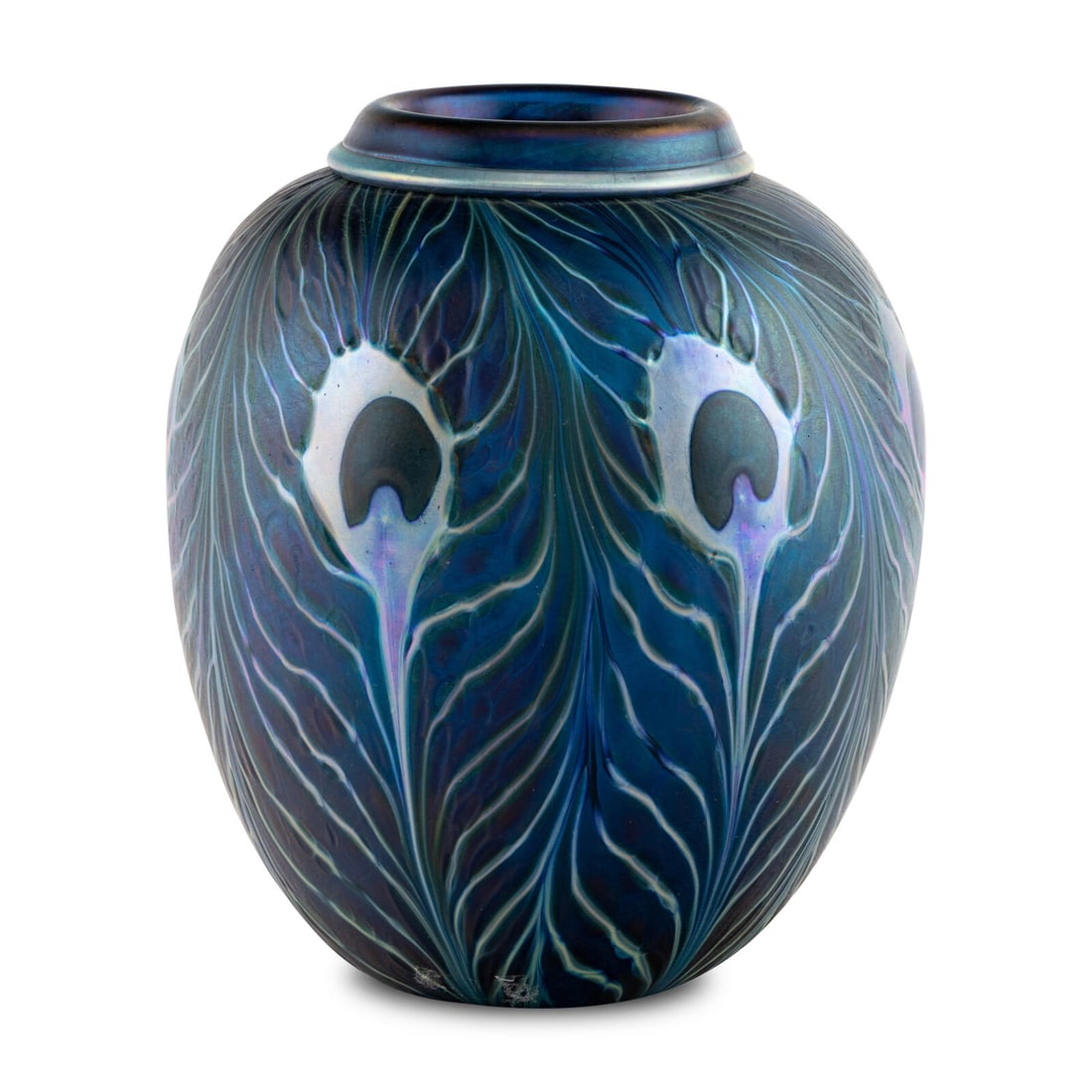 Charles Lotton (American, 1935-2021) Peacock Vase, 2004: Charles Lotton (American, 1935-2021) Peacock Vase, 2004 blown glass etched signature and date to base 9 7/8 h x 8 1/4 dia inches. Property from the Estate of Audrey and Philip Rietveld, Crete, Illinoi