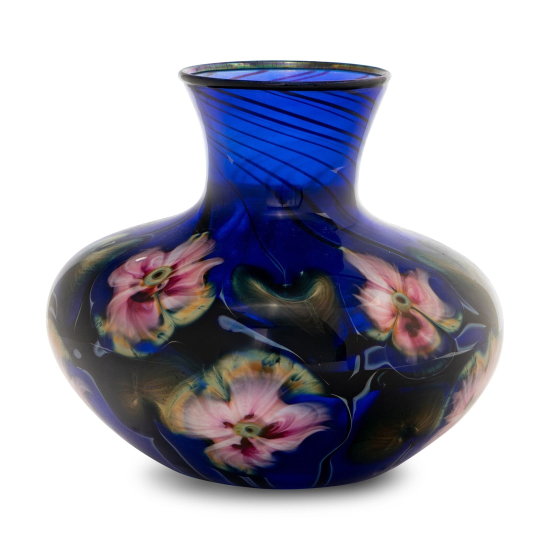 Charles Lotton (American, 1935–2021) Vase, Blue Wide Bottom Narrow Neck Floral Medium, 1993: Charles Lotton (American, 1935–2021) Vase, Blue Wide Bottom Narrow Neck Floral Medium, 1993 blown glass etched signature and date to the underside 9 1/4 h x 10 5/8 dia inches. Property from the 