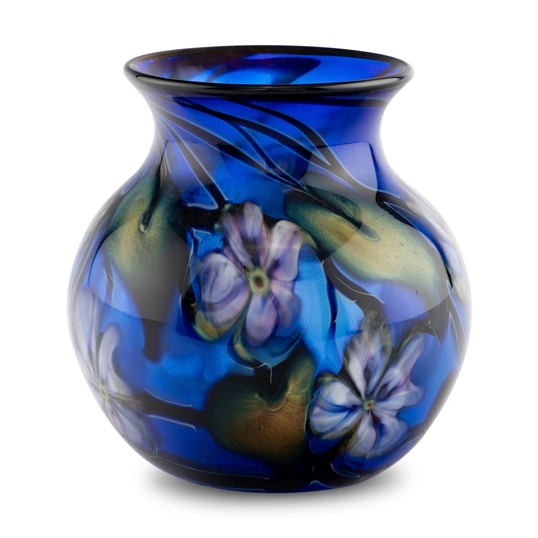 Charles Lotton (American, 1935–2021) Vase, Blue with Violet Floral, 2004: Charles Lotton (American, 1935–2021) Vase, Blue with Violet Floral, 2004 blown glass etched signature and date to underside 8 1/2 h x 8 dia inches. Property from the Estate of Audrey and Philip 