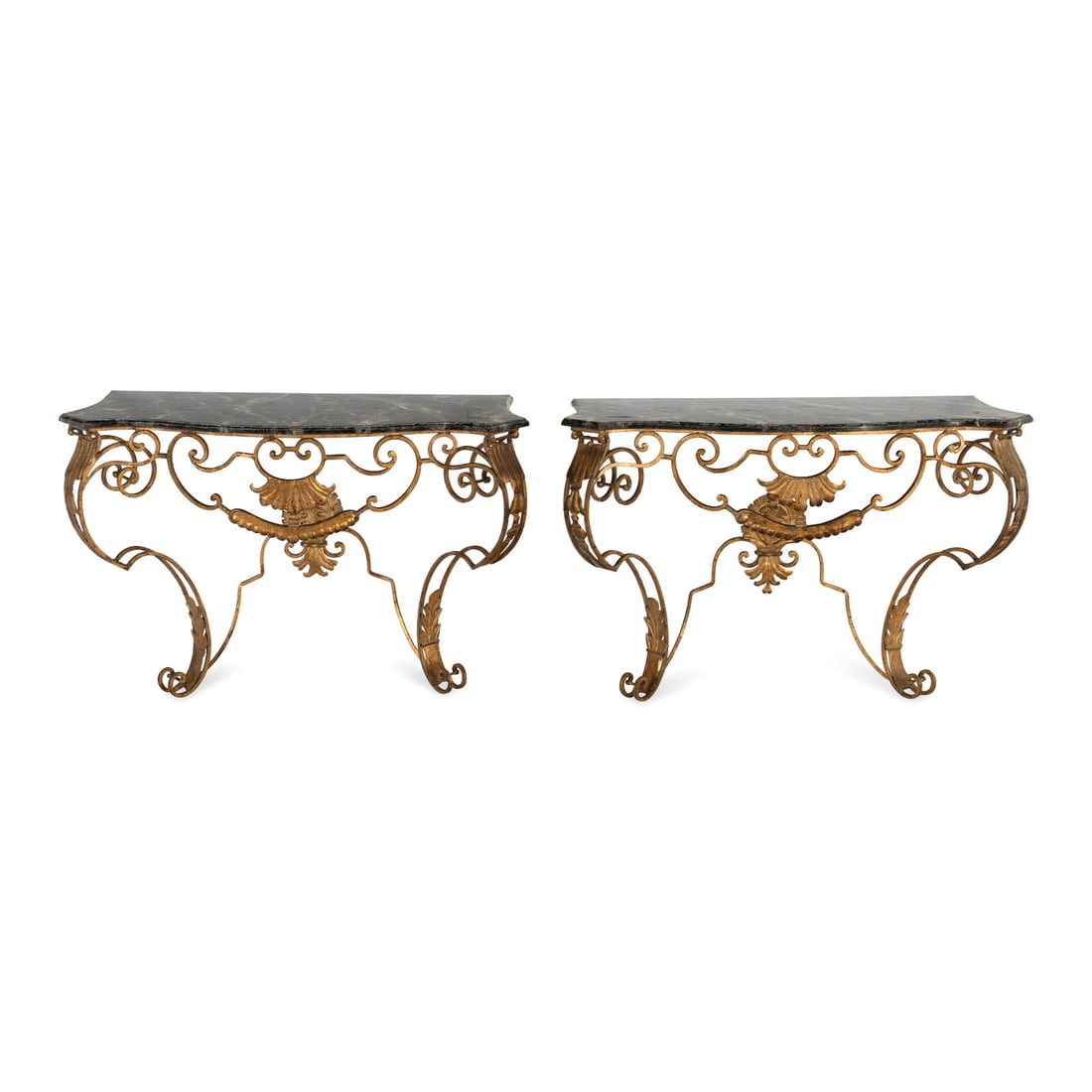 A Pair of Gilt Iron and Faux Marble-Top Console Tables (1 of 4)