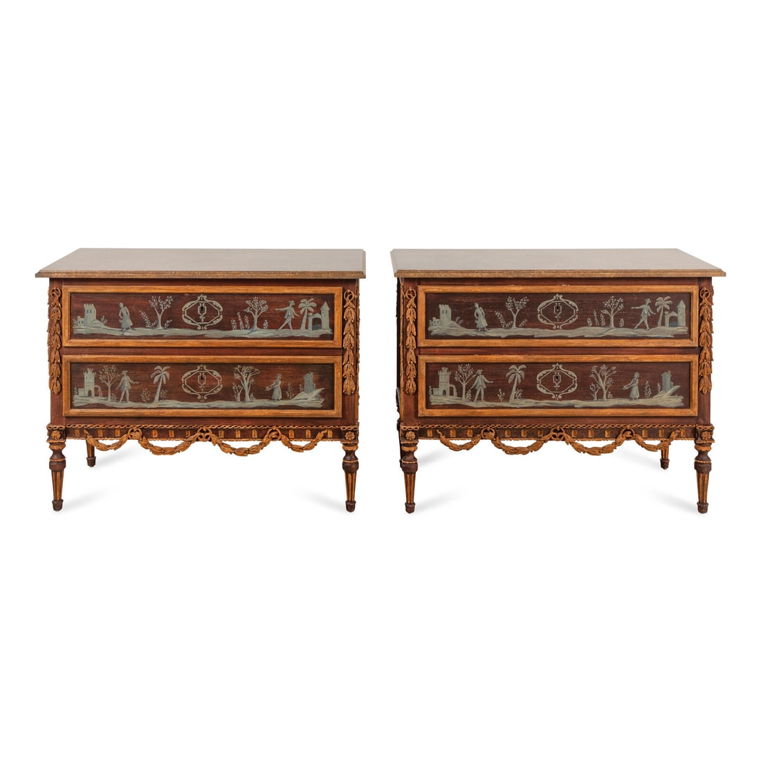 A Pair of Italian Style Painted and Parcel-Gilt Commodes (1 of 2)