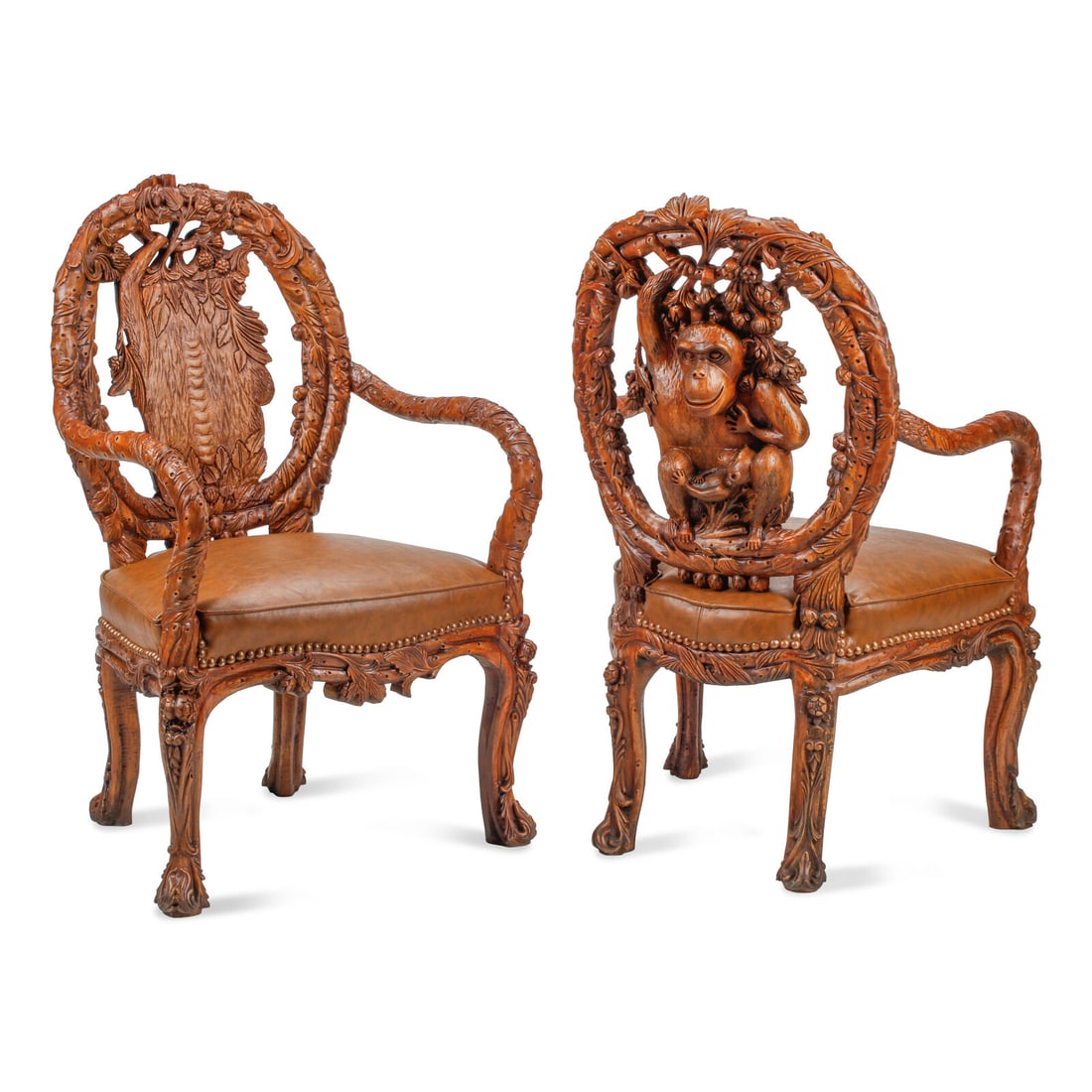 A Pair of Italian Carved Monkey Motif Fantasy Armchairs (1 of 4)