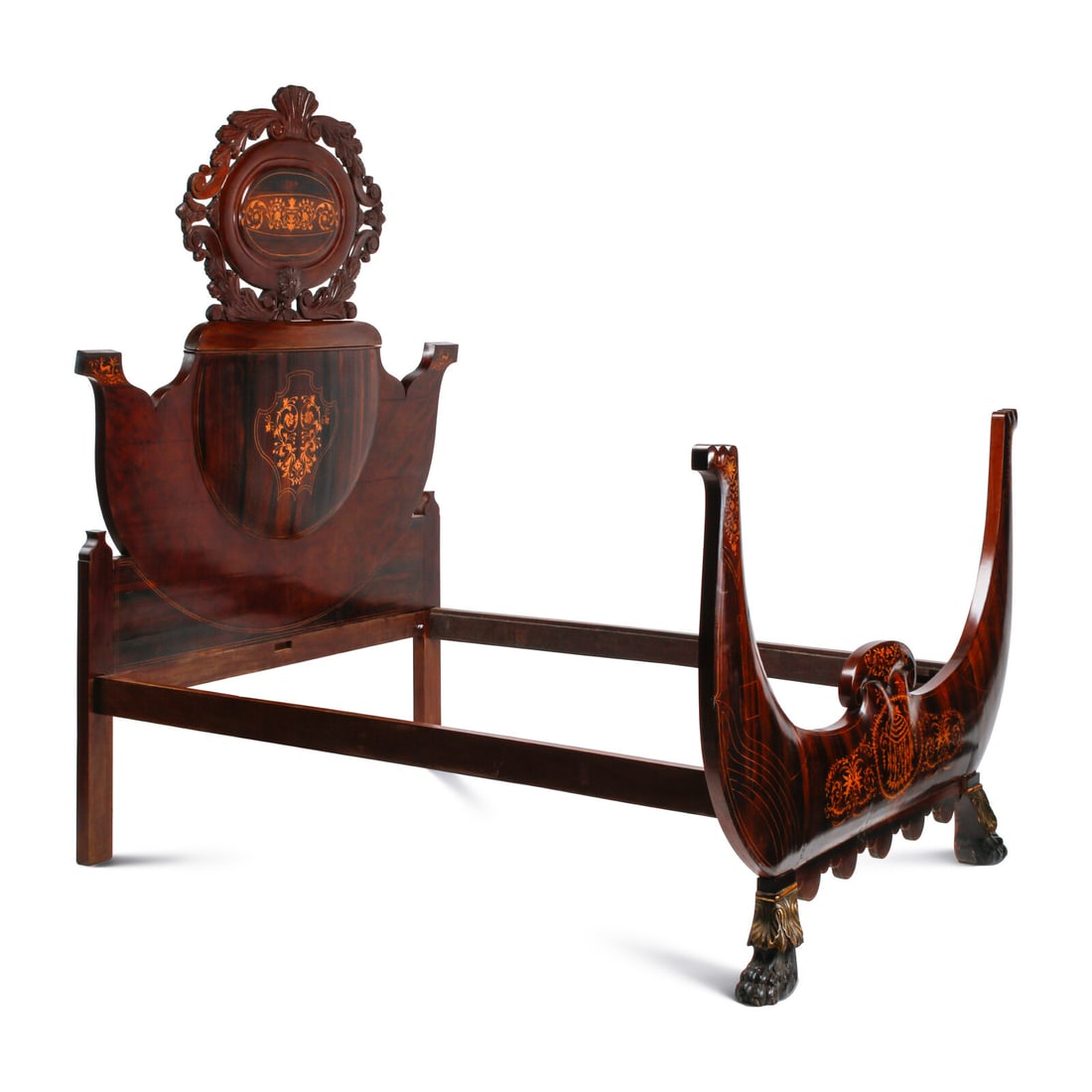 An Italian Rosewood, Mahogany and Marquetry Bed (1 of 3)