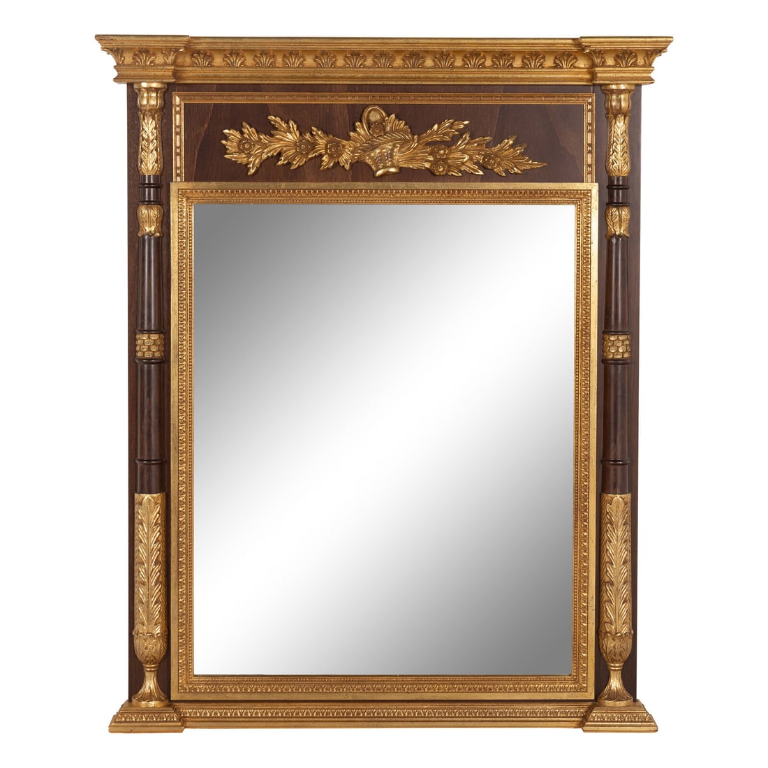 A Neoclassical Style Parcel-Gilt Walnut Mirror: A Neoclassical Style Parcel-Gilt Walnut Mirror LaBarge, 20th Century Height 53 x width 43 1/2 inches. Property from a Distinguished Chicago Gold Coast Residence This lot is located in Chicago.