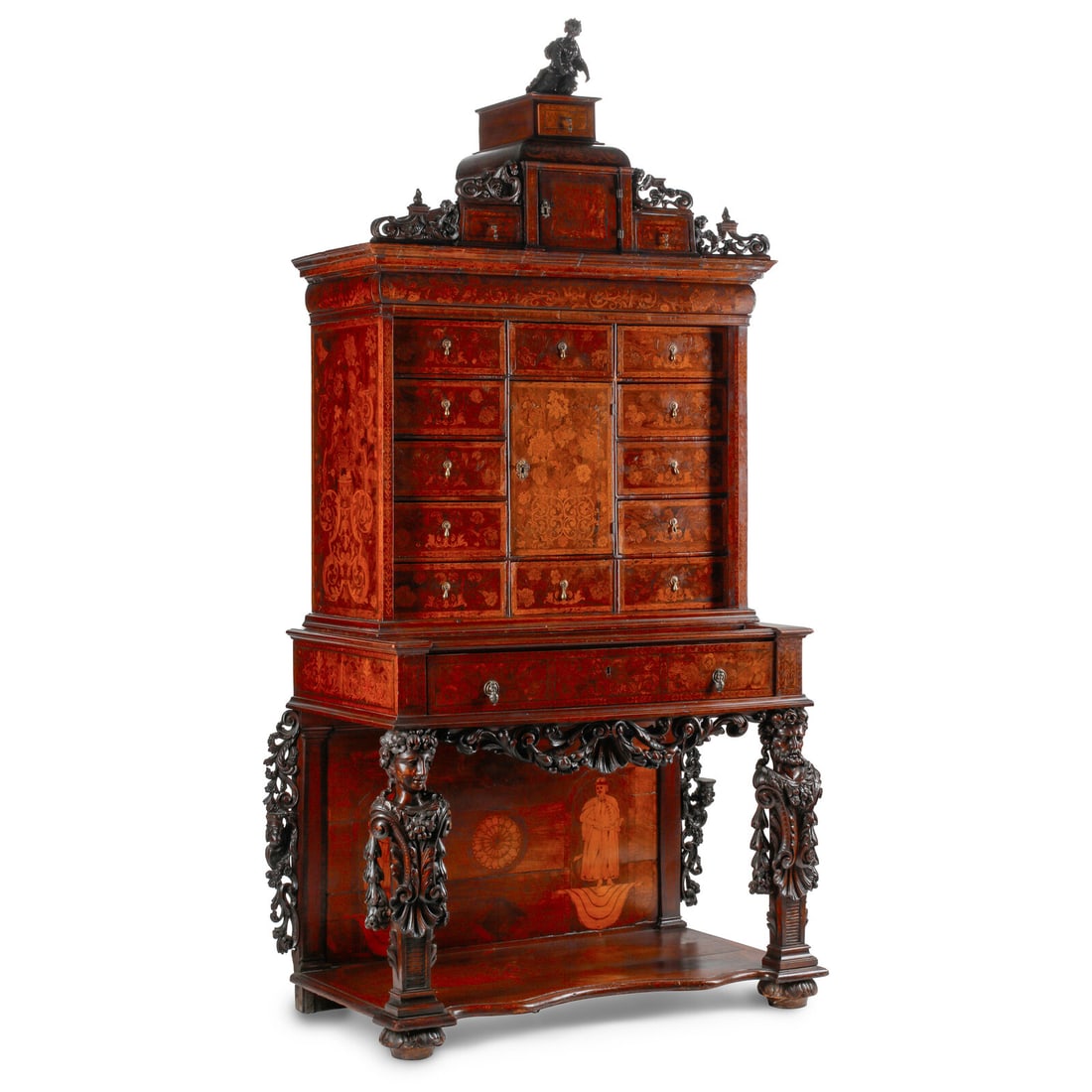 A Flemish Baroque Walnut and Marquetry Bureau Cabinet (1 of 3)