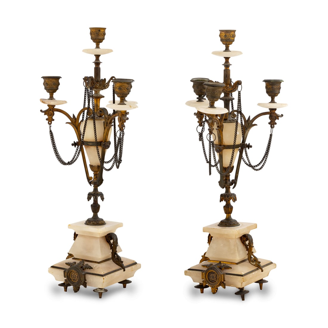 A Pair of French Gilt Metal and Alabaster Candelabra (1 of 2)
