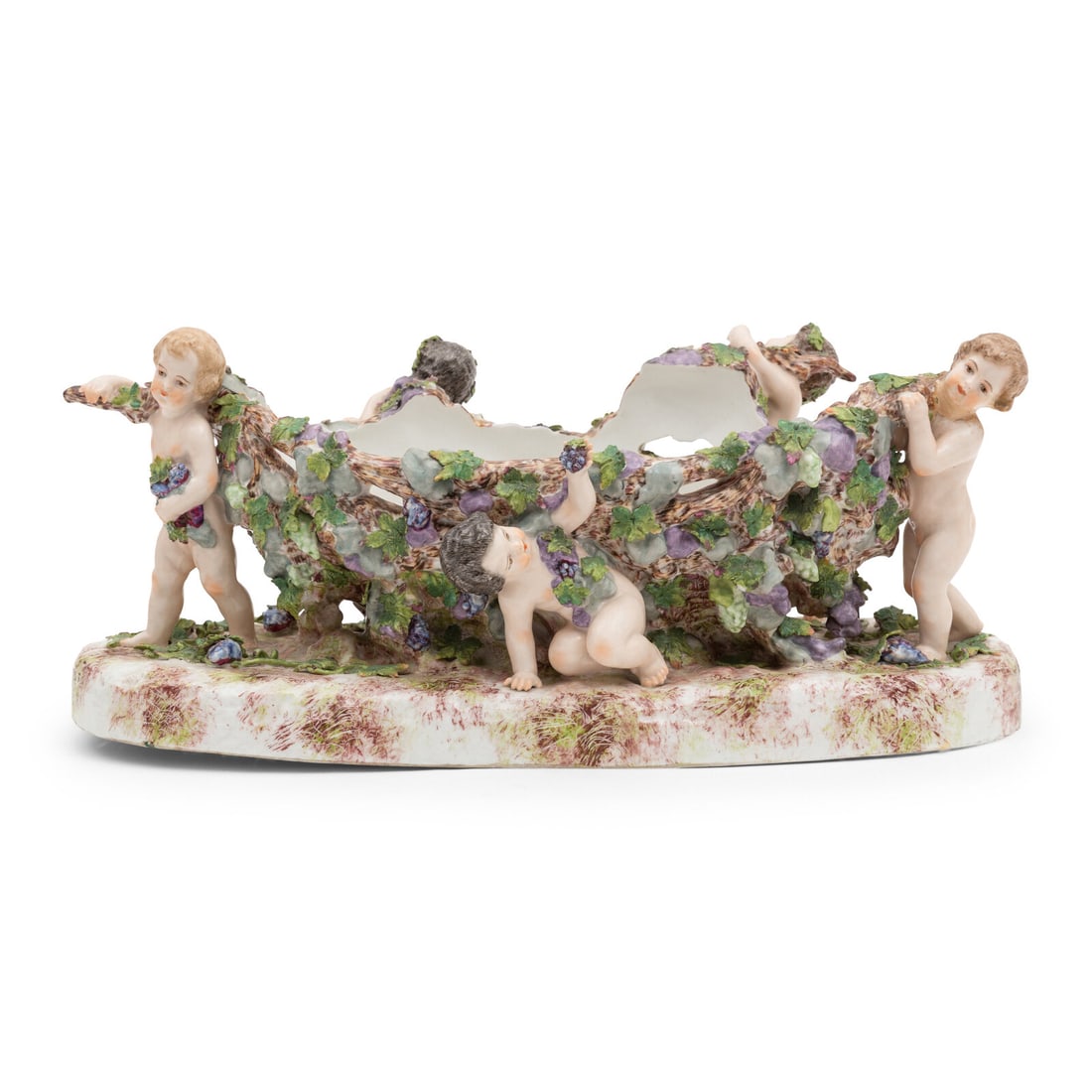 A large French Porcelain Centerpiece: A large French Porcelain Centerpiece Late 19th Century Marked "France" to bottom. Height 7 1/4 x width 18 x depth 9 inches. This lot is located in Palm Beach.