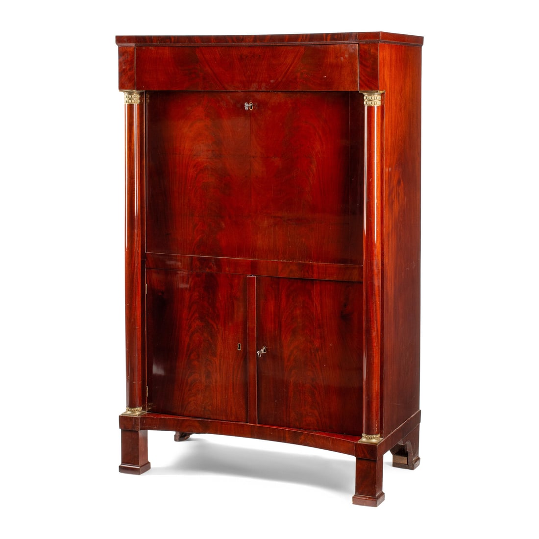 A French Mahogany Secrétaire à Abattant: A French Mahogany Secrétaire à Abattant 19th Century Height 60 1/2 x width 37 1/2 x depth 19 inches. This lot is located in Chicago.