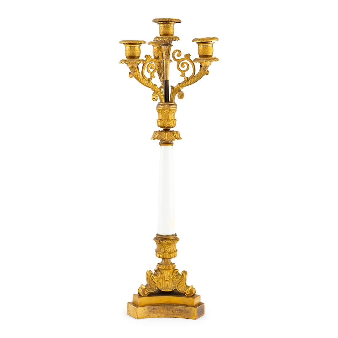 An Empire Gilt Bronze and Enamel Candelabrum: An Empire Gilt Bronze and Enamel Candelabrum 19th Century Height 21 5/8 inches. Property from the Collection of Patricia and Michael Corbett, Kenilworth, Illinois This lot is located in Chicago.