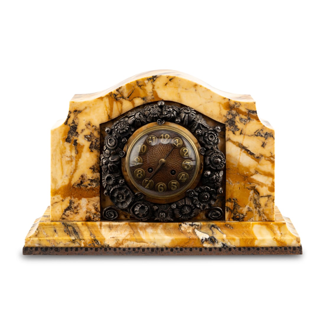 Attributed to Edgar Brandt Art Deco, c. 1930 An Art Deco Marble and Silvered Bronze Mantel Clock (1 of 2)