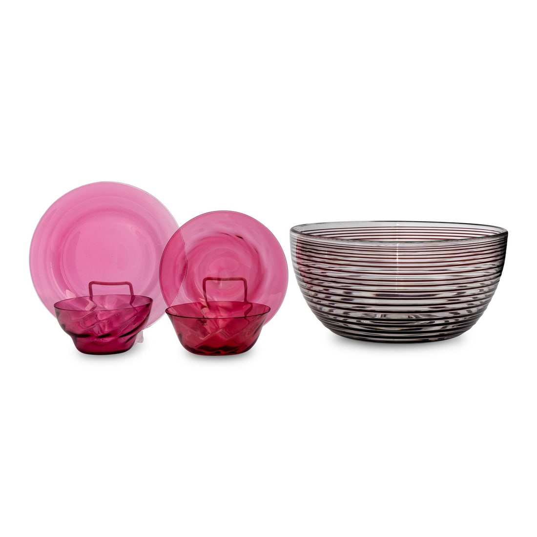 An Italian Glass Serving Bowl and a Set of Red Glass Tableware (1 of 3)