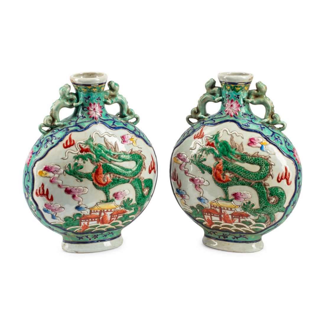 A Pair of Chinese Molded Porcelain Jars: A Pair of Chinese Molded Porcelain Jars Height 16 inches. This lot is located in Chicago.