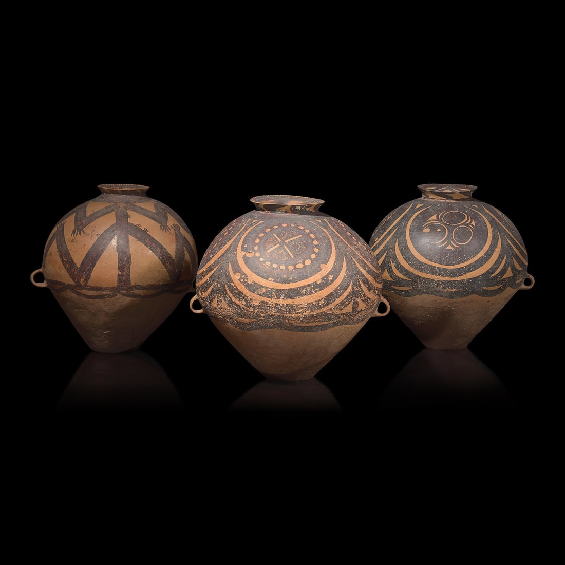 Three Large Chinese Painted Pottery Jars, Neolithic Period, Majiayao Culture, Machang Type (1 of 4)