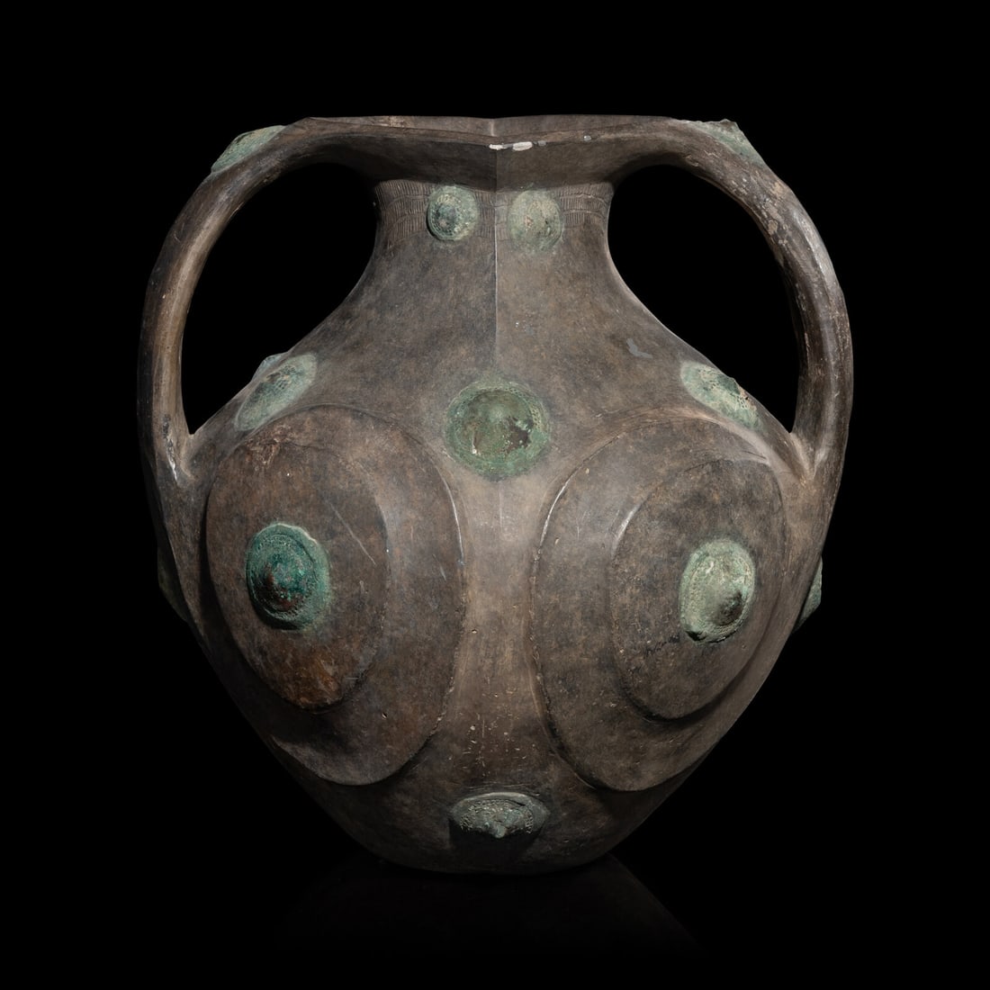 A Chinese Grey Pottery Amphora with Metal Boss Appliques, Western Han Dynasty (1 of 5)