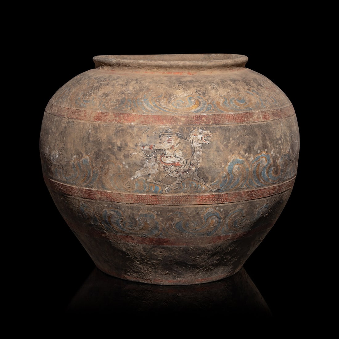 A Chinese Painted Pottery 'Mythical Beast' Jar, Han Dynasty (1 of 6)
