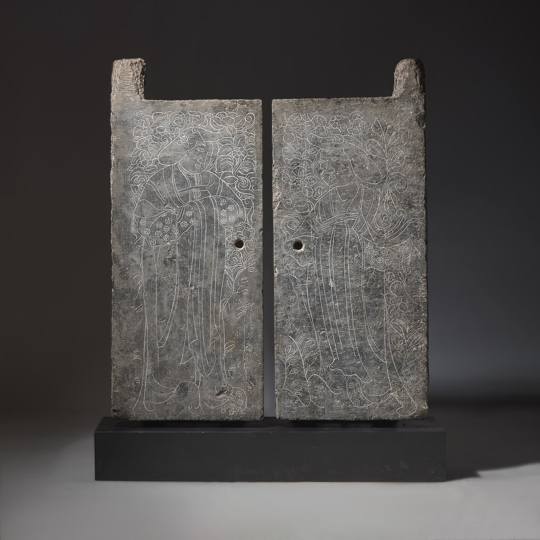 A Pair of Large Chinese Engraved 'Ladies' Tombs Doors, Mid Tang Dynasty (1 of 6)