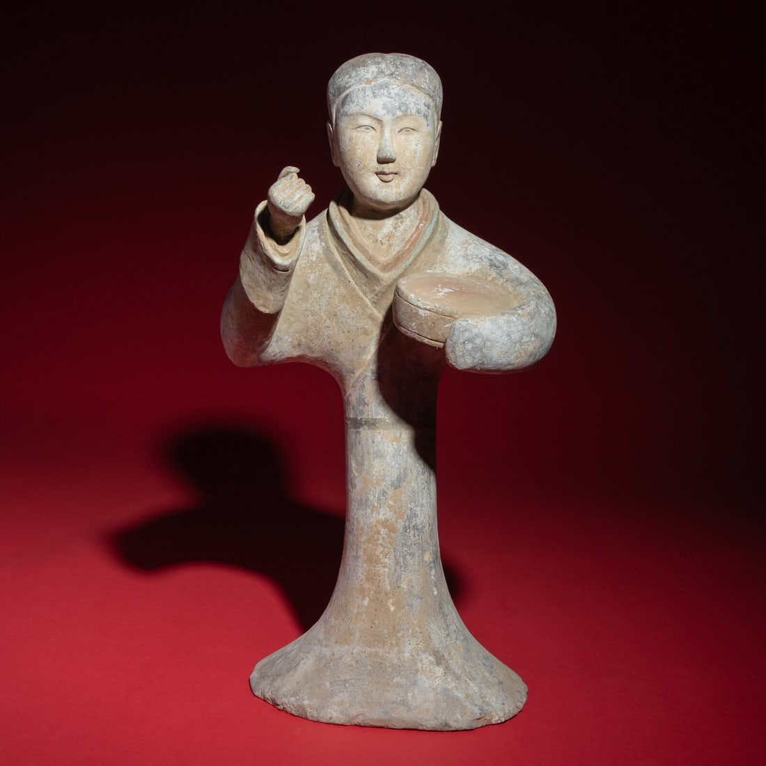 A Large Chinese Painted Pottery Lady with Drum, Han Dynasty (1 of 5)