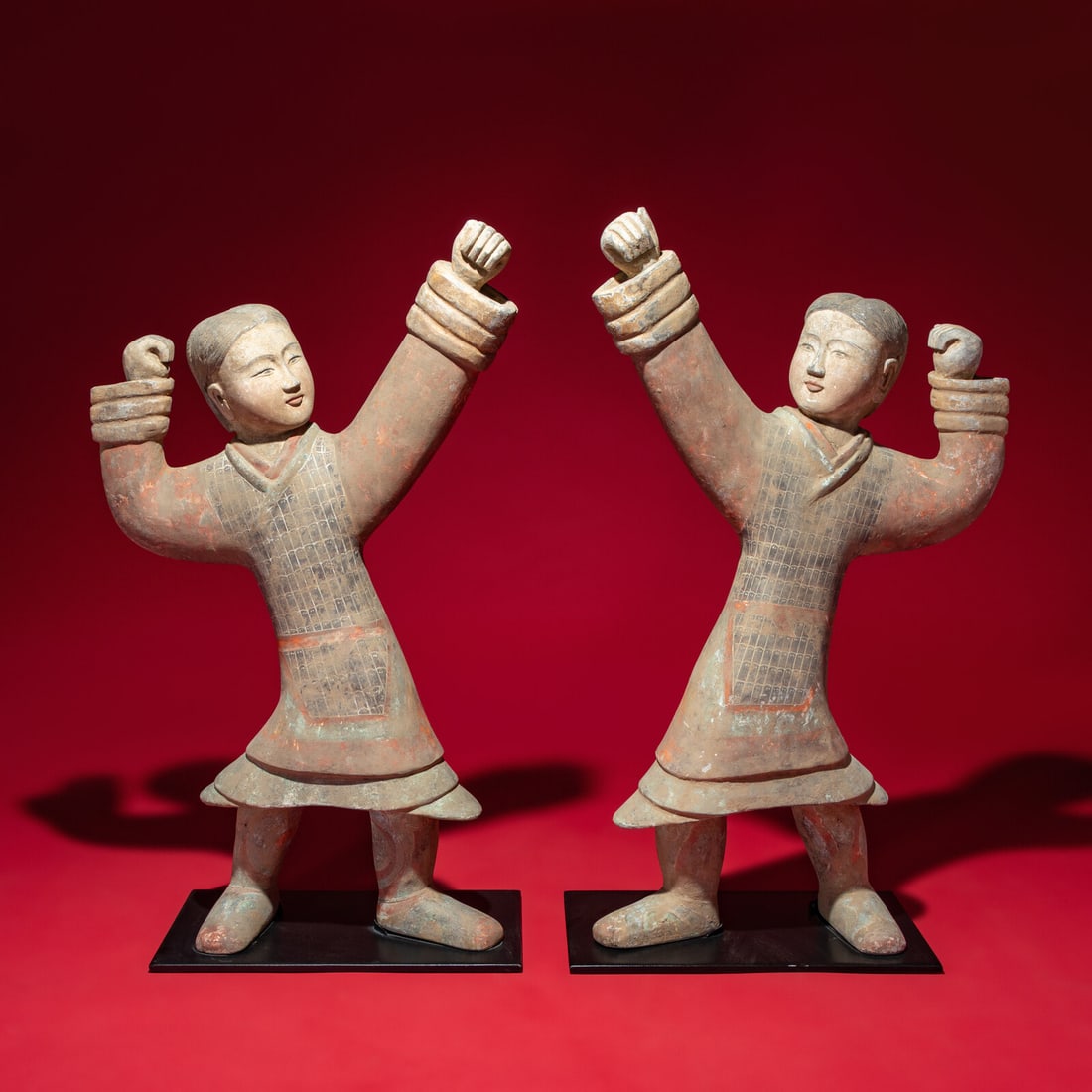 A Large Pair of Chinese Painted Pottery Archers, Western Han Dynasty (1 of 7)