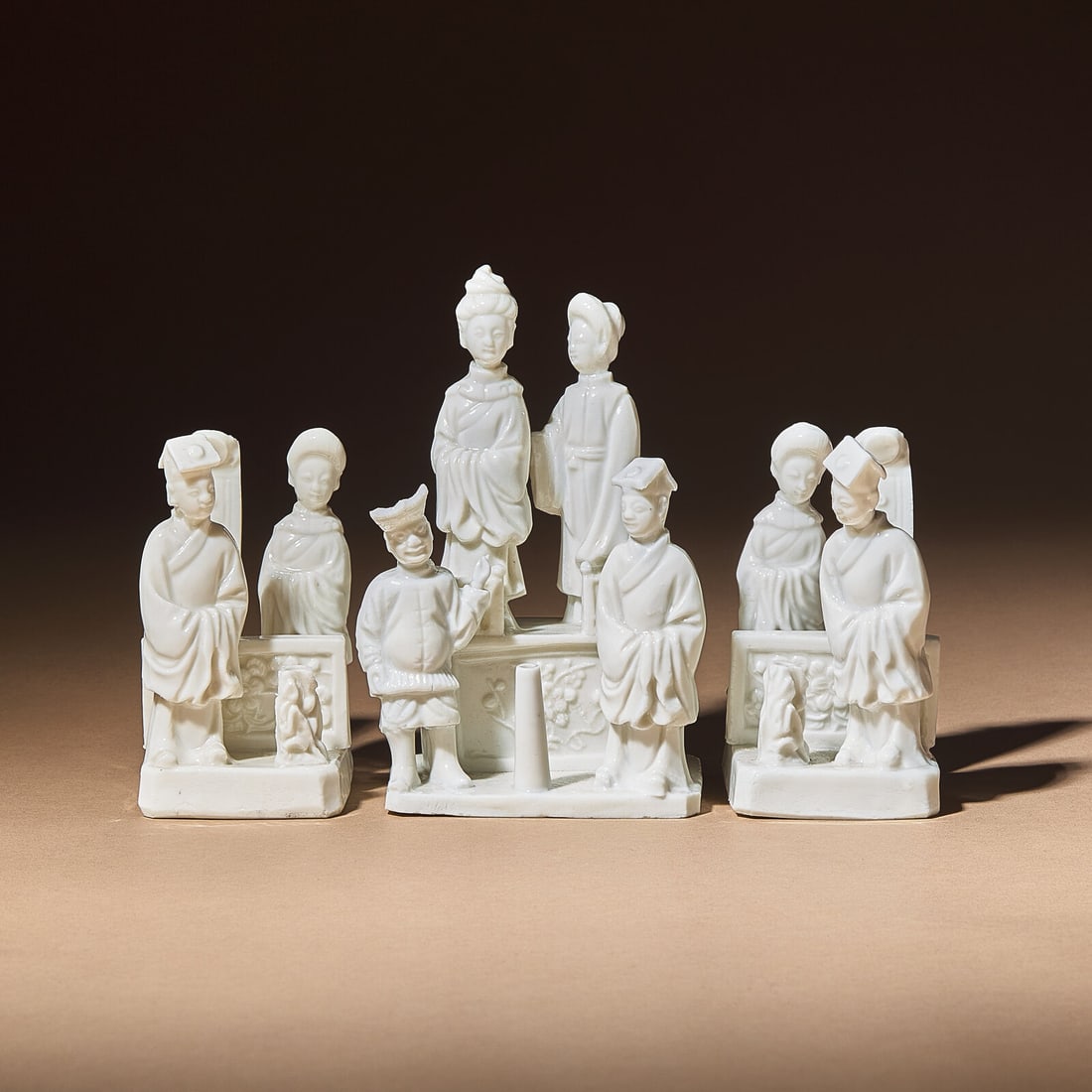 Three Chinese Blanc-de-Chine Porcelain Figural Group-Form Joss-Stick Holders, 17th Century (1 of 6)