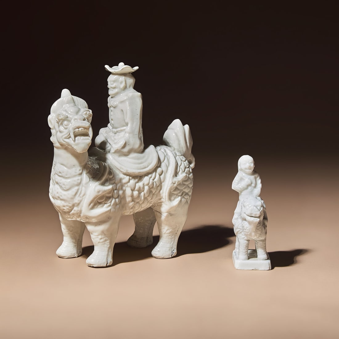 Two Chinese Blanc-de-Chine Porcelain Figural Groups of Foreigners Riding on Qilin, Late 17th-Early (1 of 5)