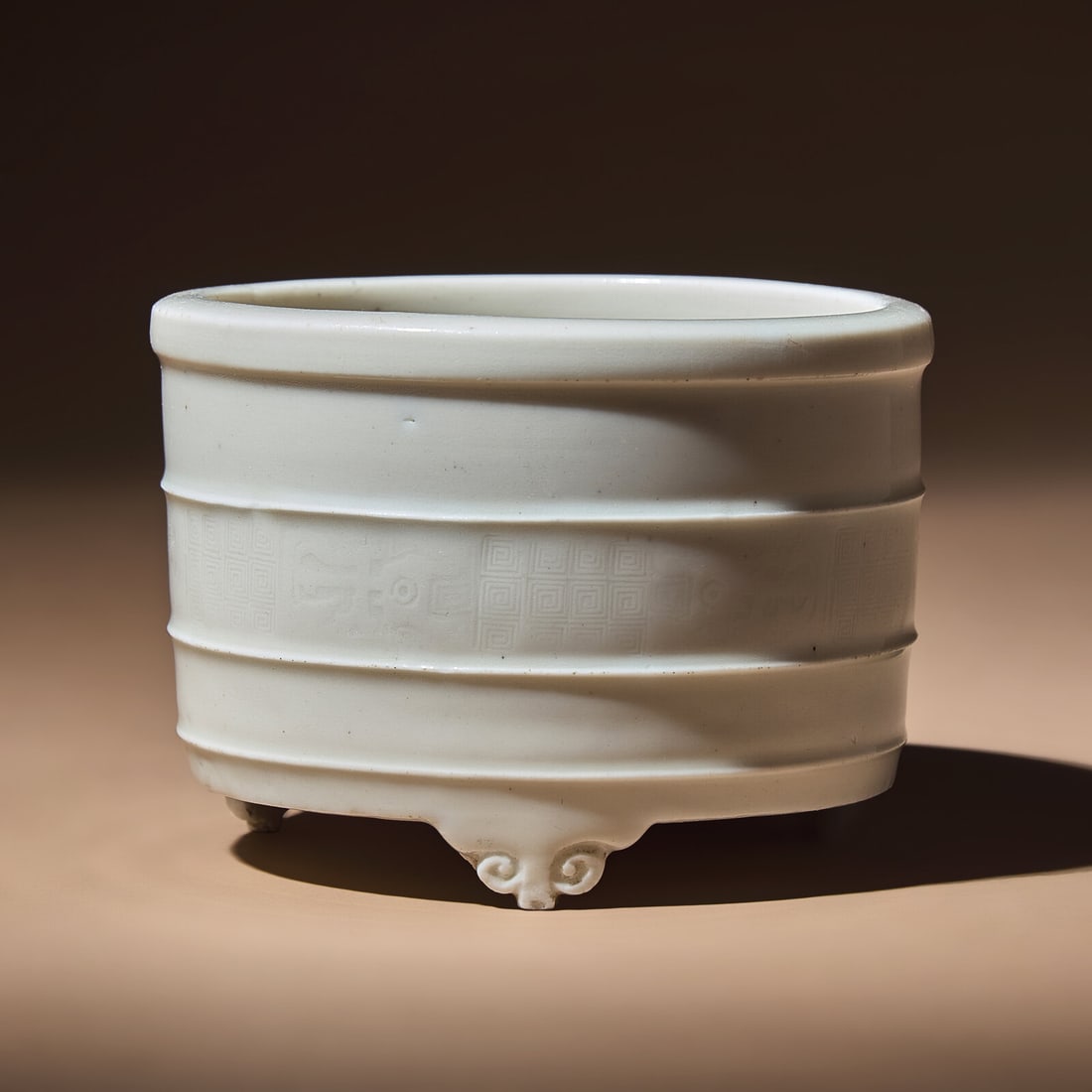 A Chinese Blanc-de-Chine Porcelain 'Lian' Incense Burner, 17th-18th Century: A Chinese Blanc-de-Chine Porcelain 'Lian' Incense Burner, 17th-18th Century 明末清初 德化白瓷竹節紋奩式爐 17th-18th 