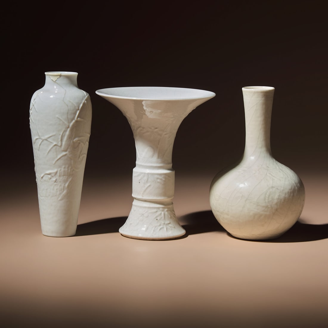 Three Chinese White Glazed Porcelain Vases, Mid Qing Dynasty (1 of 6)
