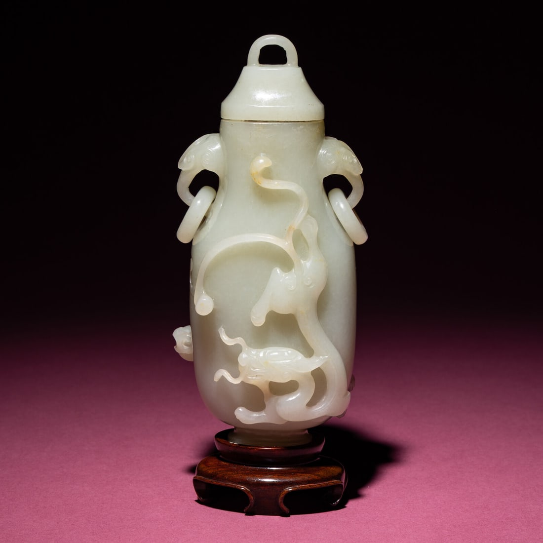 A Chinese Pale Celadon Jade 'Dragon' Covered Vase, 18th/19th Century (1 of 6)