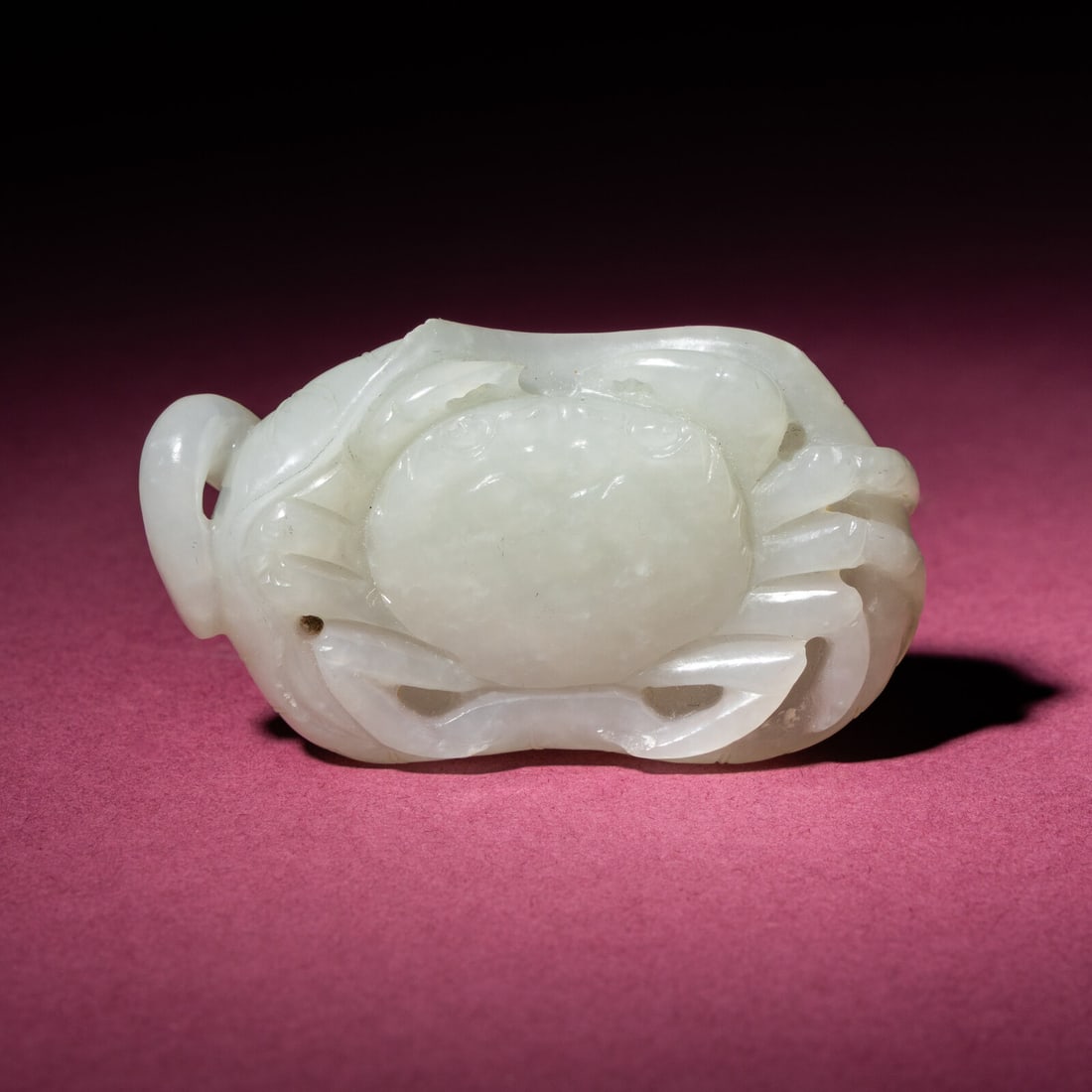 A Chinese White Jade Carving of a Crab on Lotus Leaf, 18th/19th Century (1 of 5)