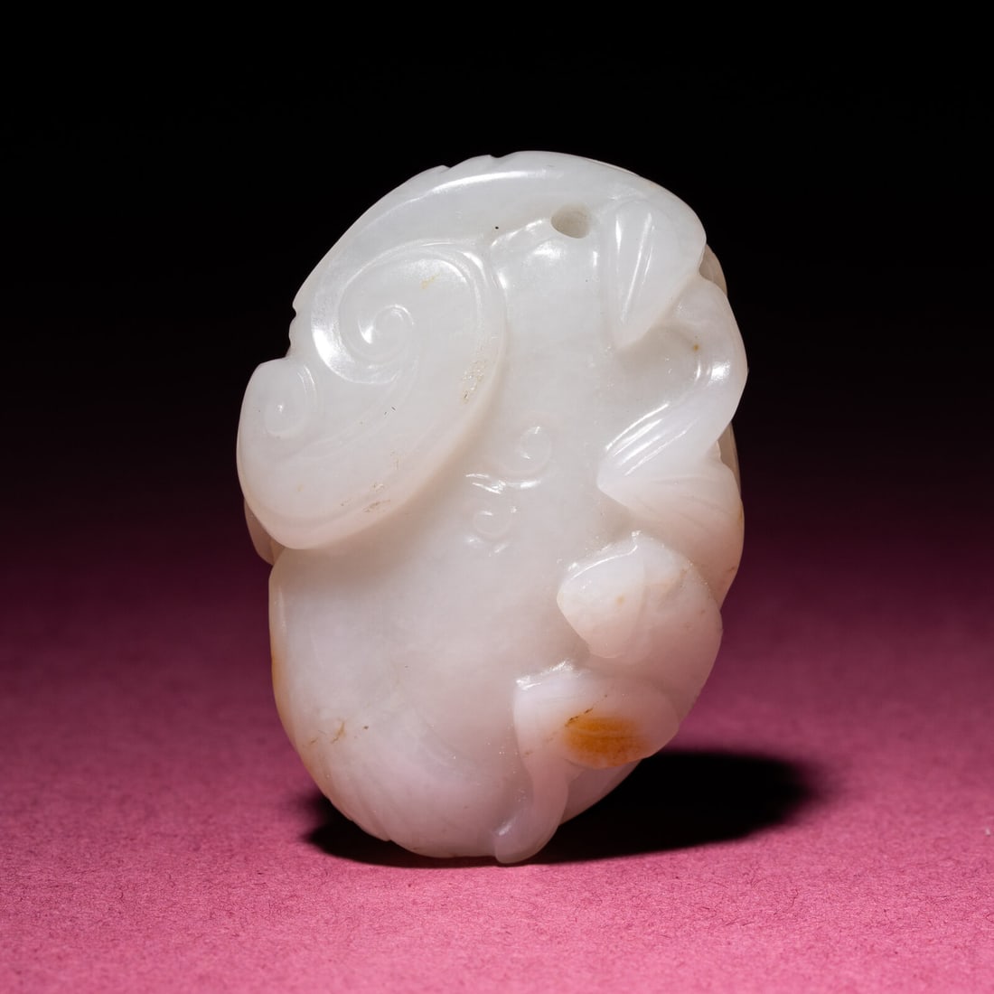A Small Chinese Russet and Jade 'Bat and Lingzhi' Carving, 18th/19th Century (1 of 5)