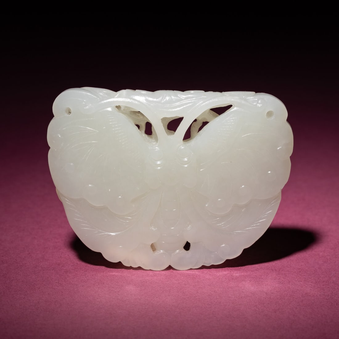 A Chinese White Jade 'Butterfly' Pendant, 18th/19th Century: A Chinese White Jade 'Butterfly' Pendant, 18th/19th Century 清中期 白玉雙面蝴蝶佩 18th/19th Century Carved as a butterfly with finely detail