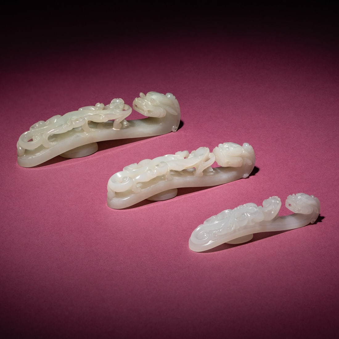 Three Chinese Jade 'Dragon' Belt Hooks, Daigou, 18th/19th Century (1 of 4)