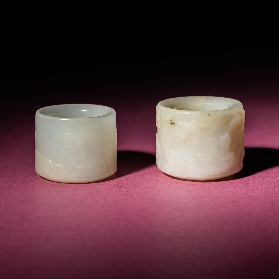 Two Chinese White Jade Carved and Inscribed Archer's Rings, 18th/19th Century (1 of 4)