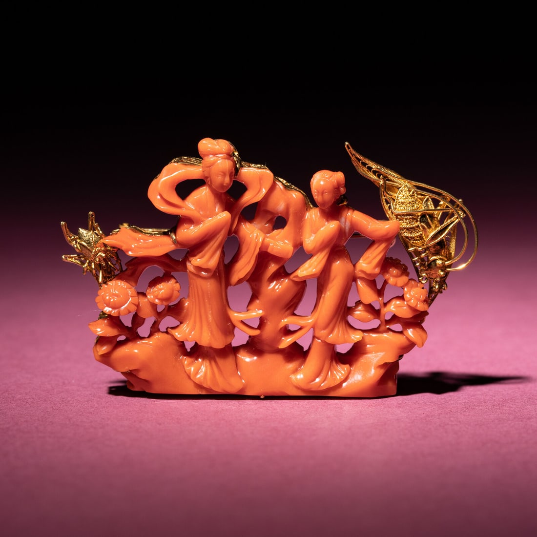 A Chinese Carved Red Coral ?Meiren" Brooch, 20th Century (1 of 3)