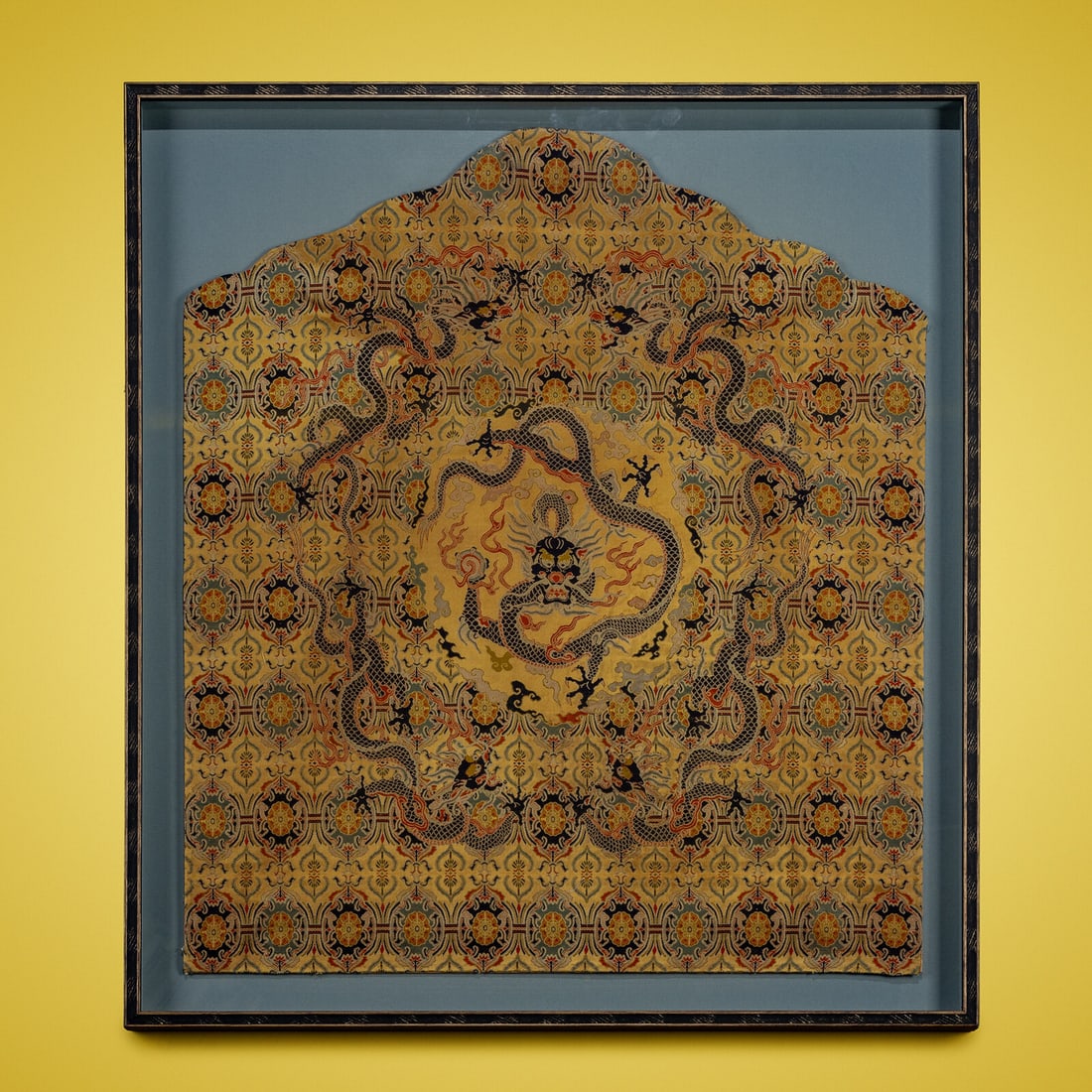 A Chinese Imperial Yellow Ground Brocade Silk 'Dragon' Cushion Cover, 18th Century (1 of 2)