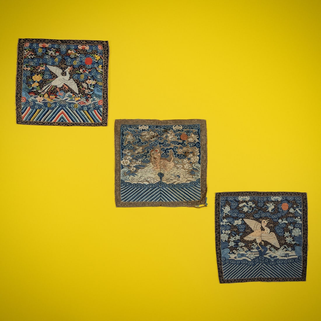 Three Chinese Kesi Rank Badges, 19th Century (1 of 5)