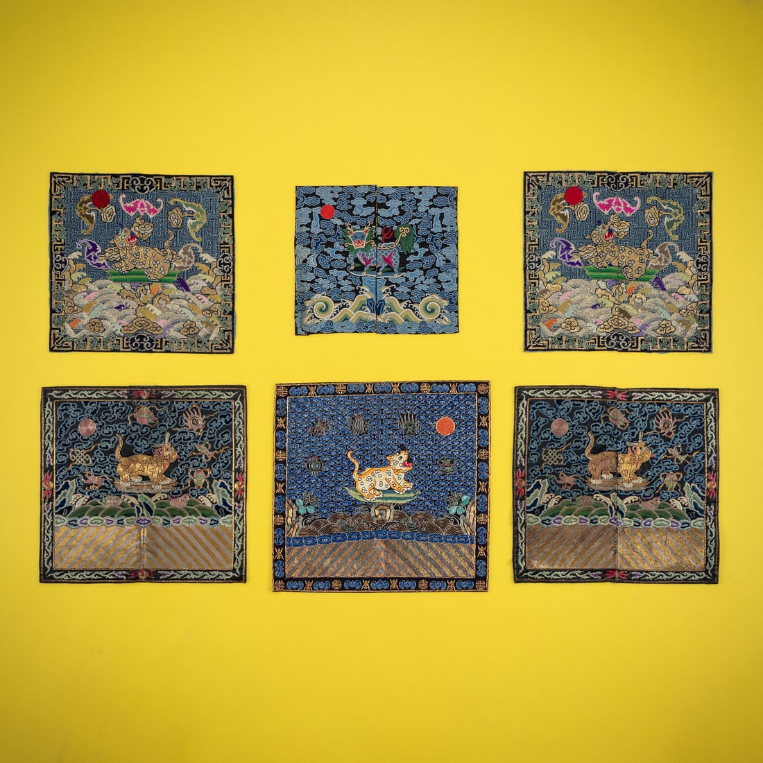 Six Chinese Embroidered Silk Military Rank Badges, Late 19th-Early 20th Century (1 of 8)