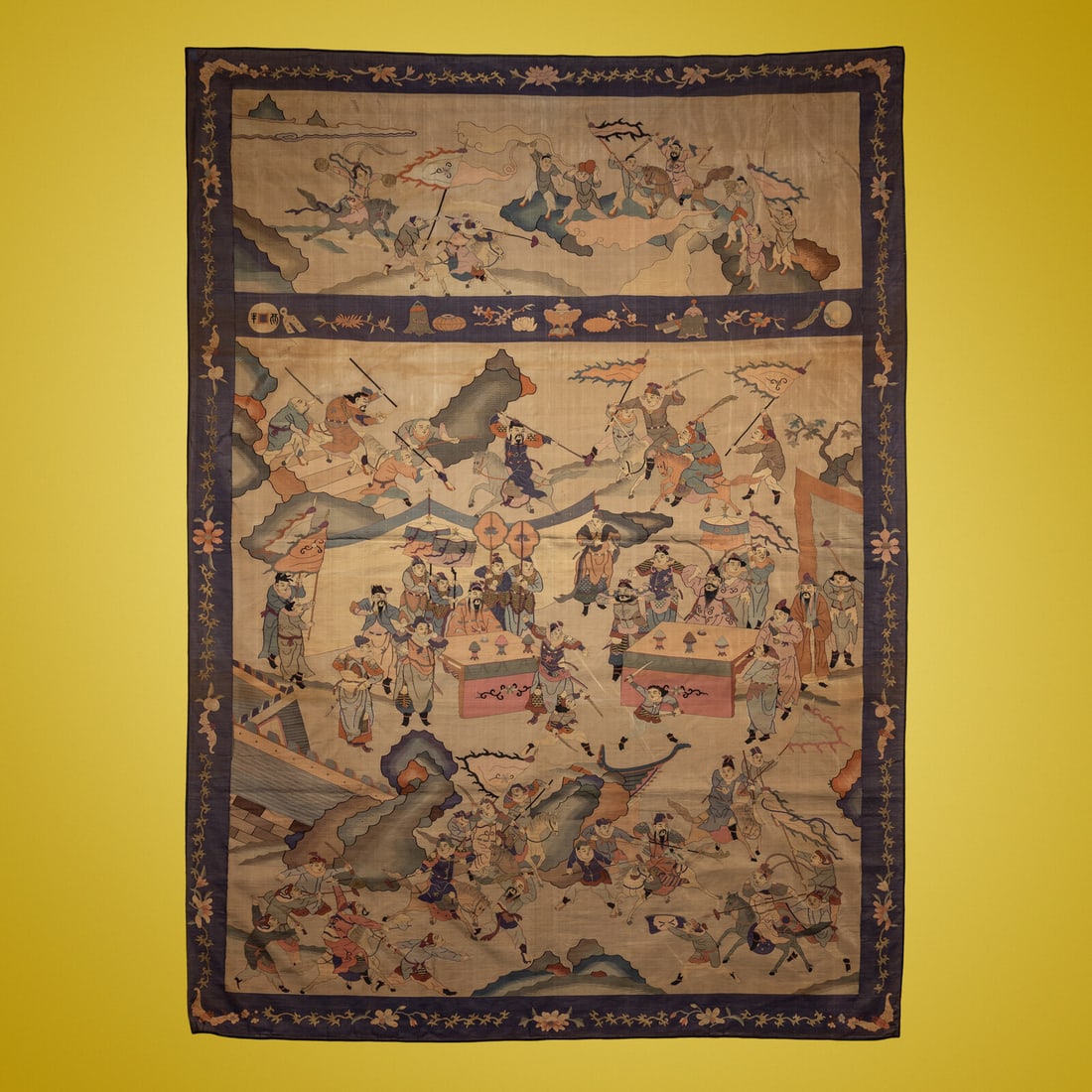 A Large Chinese Kesi Silk 'Battle Scene' Panel, Late Qing Dynasty (1 of 6)