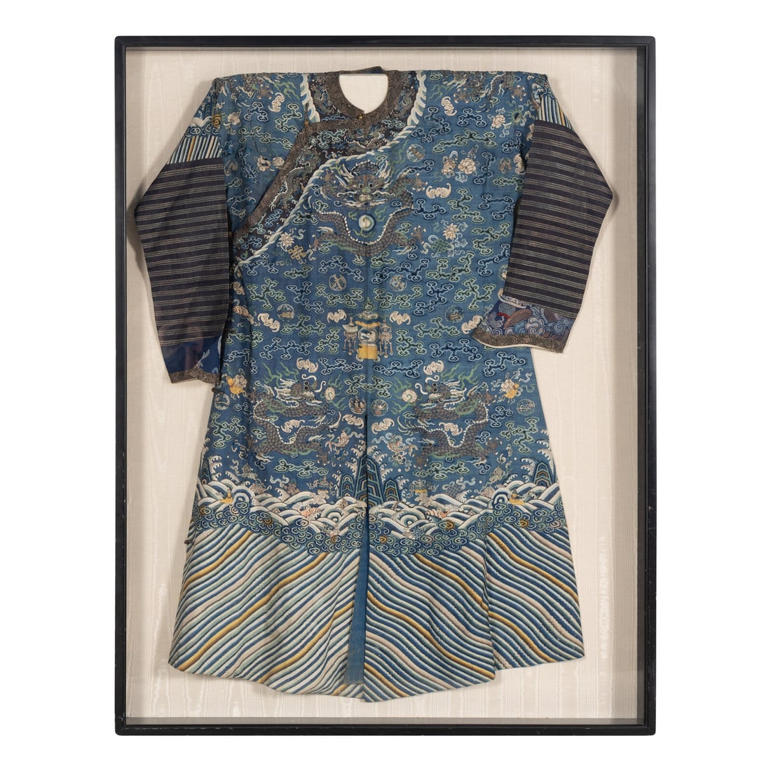 A Chinese Dark Blue Ground Kesi Silk Dragon Robe, 19th Century (1 of 2)