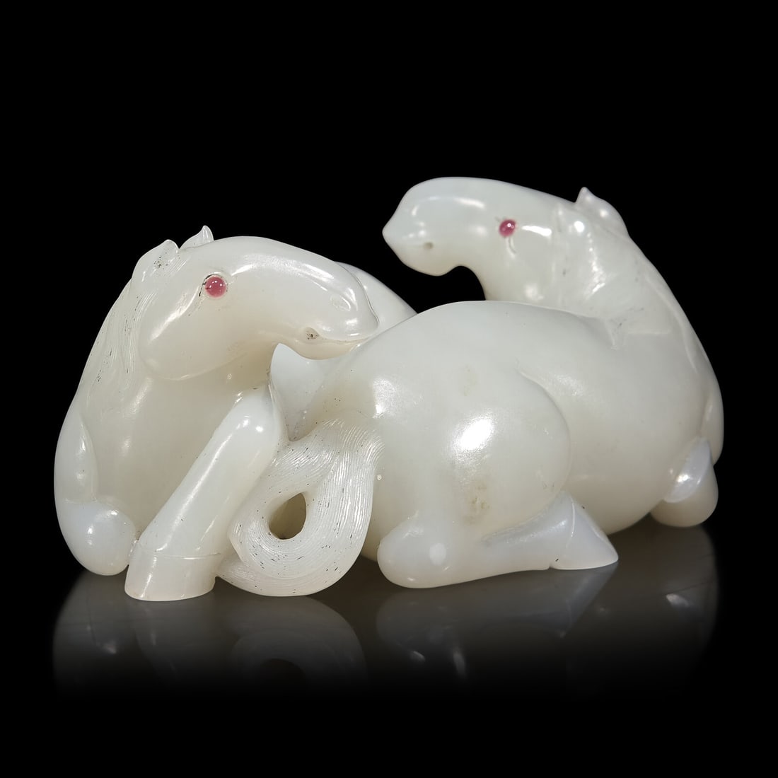 A Chinese White Jade Carving of Double Horses, 19th Century (1 of 5)