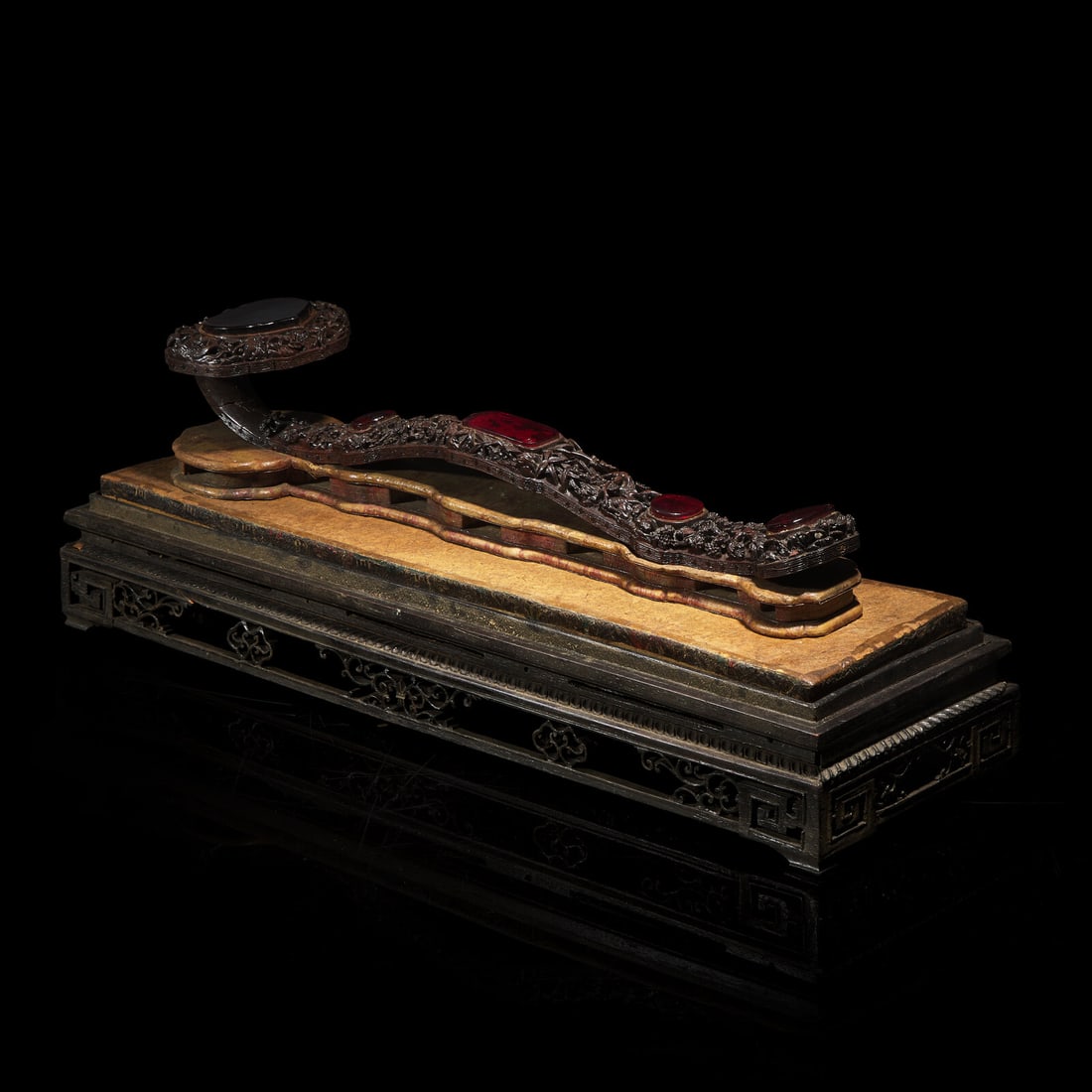 A Chinese Amber Glass-Inset Carved Wood Ruyi Scepter and Stand, with Three Photo Albums, Late (1 of 20)