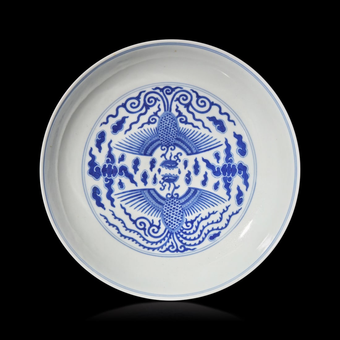 A Chinese Blue and White ?Double Phoenix' Dish, Daoguang Mark and Probably of the Period (1 of 2)