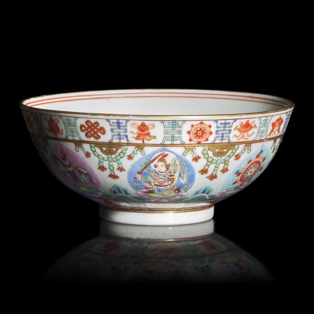 A Chinese Famille Rose Porcelain Bowl with 'Baragon Tumed' Marks in Mongolian Script, Daoguang (1 of 4)
