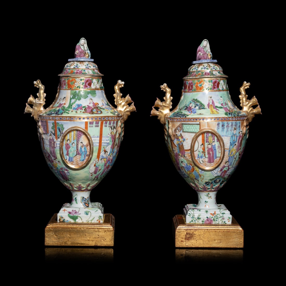 A Pair of Chinese Export Canton Famille Rose Porcelain Covered Urns, Early 19th Century (1 of 7)
