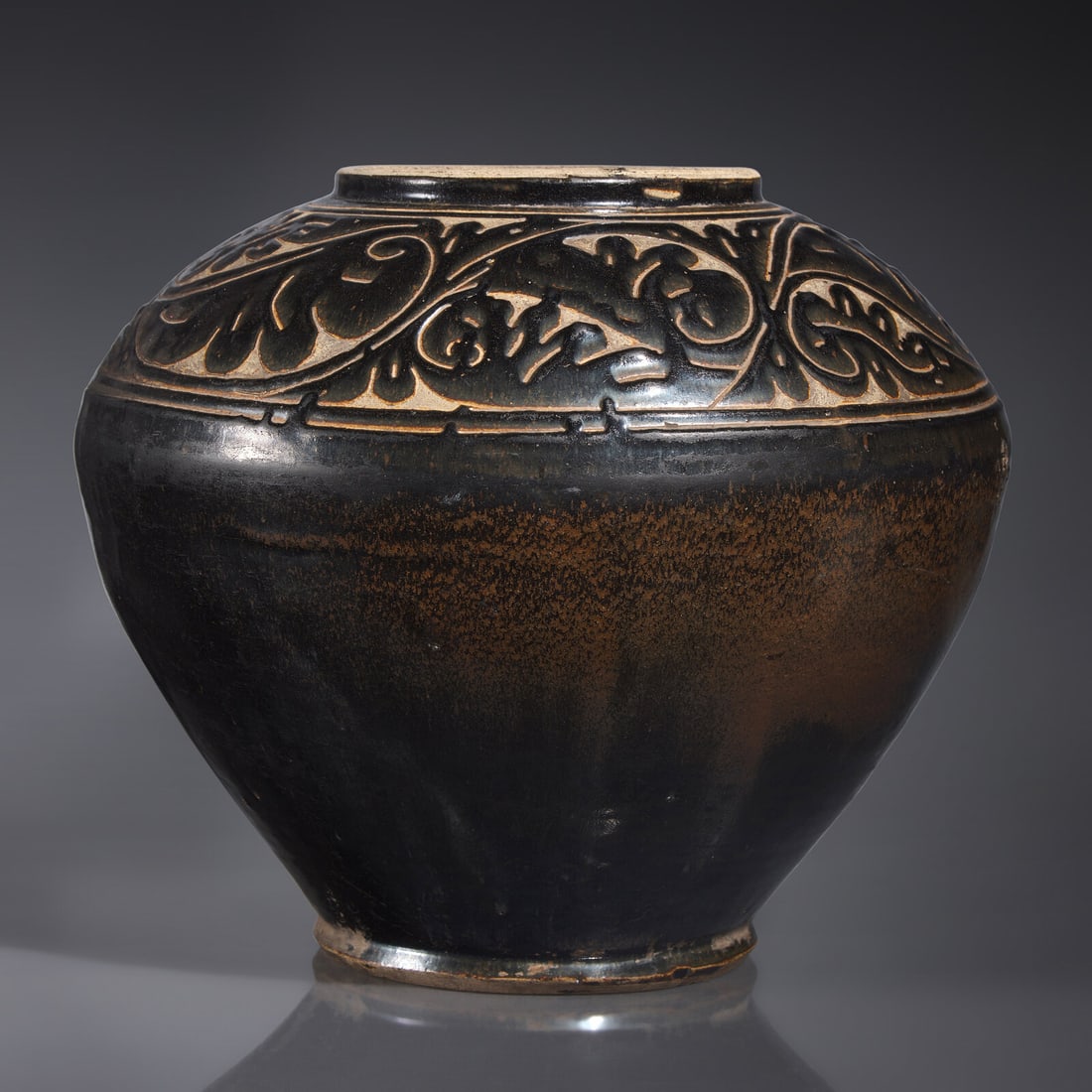 A Large Chinese Cizhou Type Carved Jar, Yuan Dynasty (1 of 3)