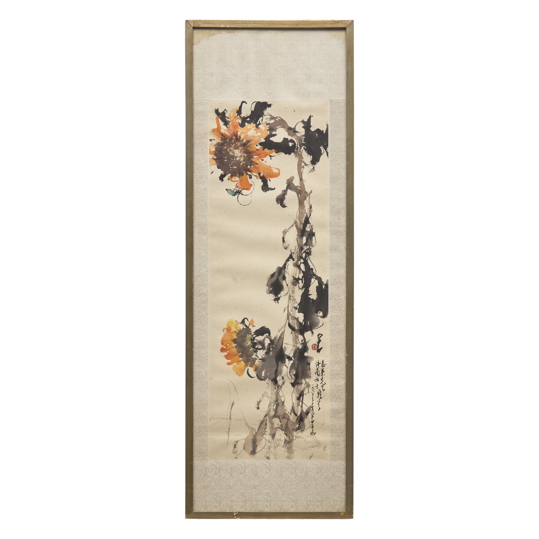 Zhao Shao'ang (Chinese, 1905-1998): Zhao Shao'ang (Chinese, 1905-1998) 趙少昂（近代，1905-1998） Sunflowers Ink and color on paper, framed and glazed. Inscribed and dated 1960, with a dedi