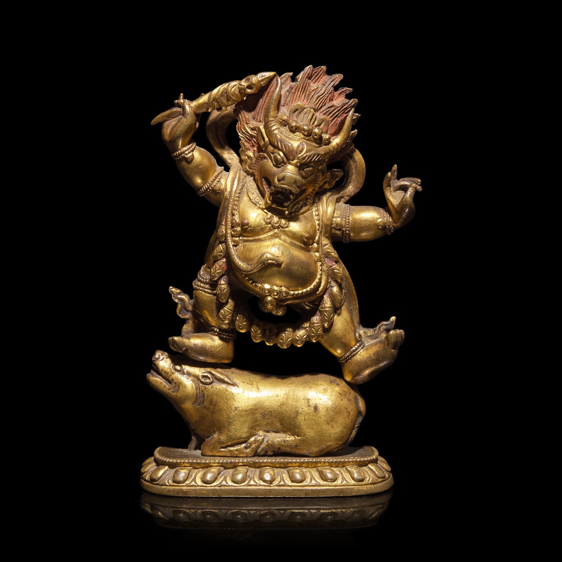 A Sino Tibetan Gilt Bronze Figure of Yama Dharmaraja, Qing Dynasty, 17th/18th Century (1 of 3)