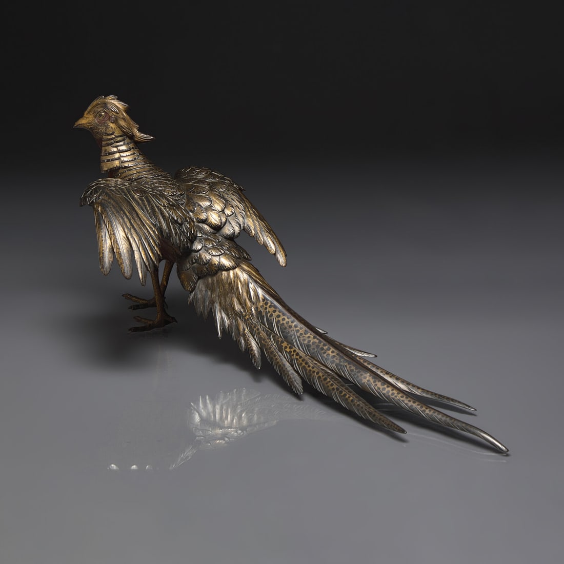 A Japanese Parcel-Gilt and Patinated Bronze Figure of a Pheasant, Masatsune, Meiji Period (1 of 6)